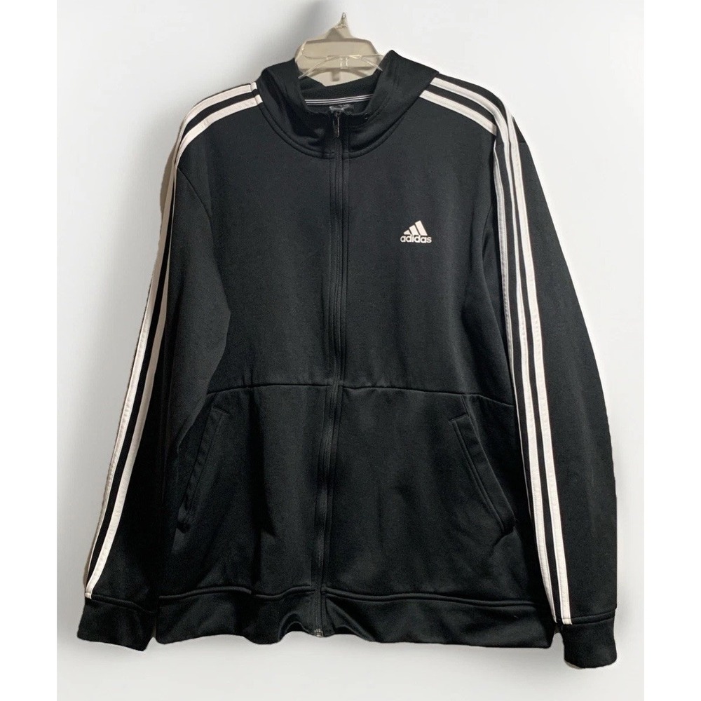 Adidas Hooded Jacket Size large Black Stripe Jacket Climawarm jacket Sporty
